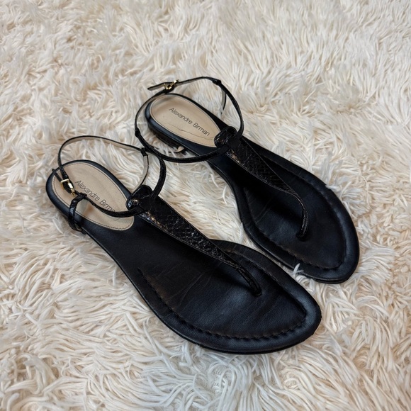 alexandre birman snake skin black T-strap sandals size 38.5 or 9 leather - Picture 1 of 12